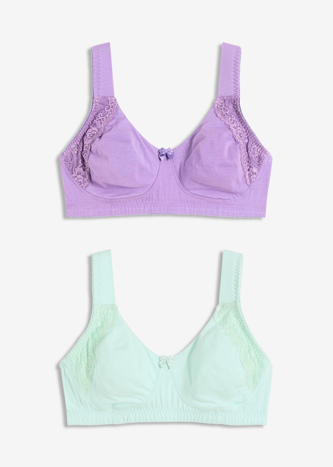 bonprix – T-shirtbehå utan bygel med bomull (2-pack)