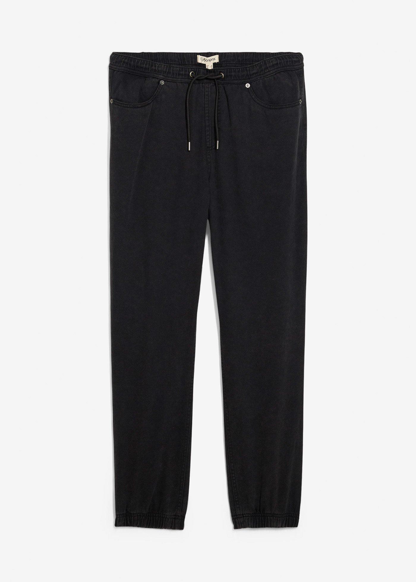 bonprix – Dra på-byxa av bomullstwill i Relaxed Fit med Tapered ben