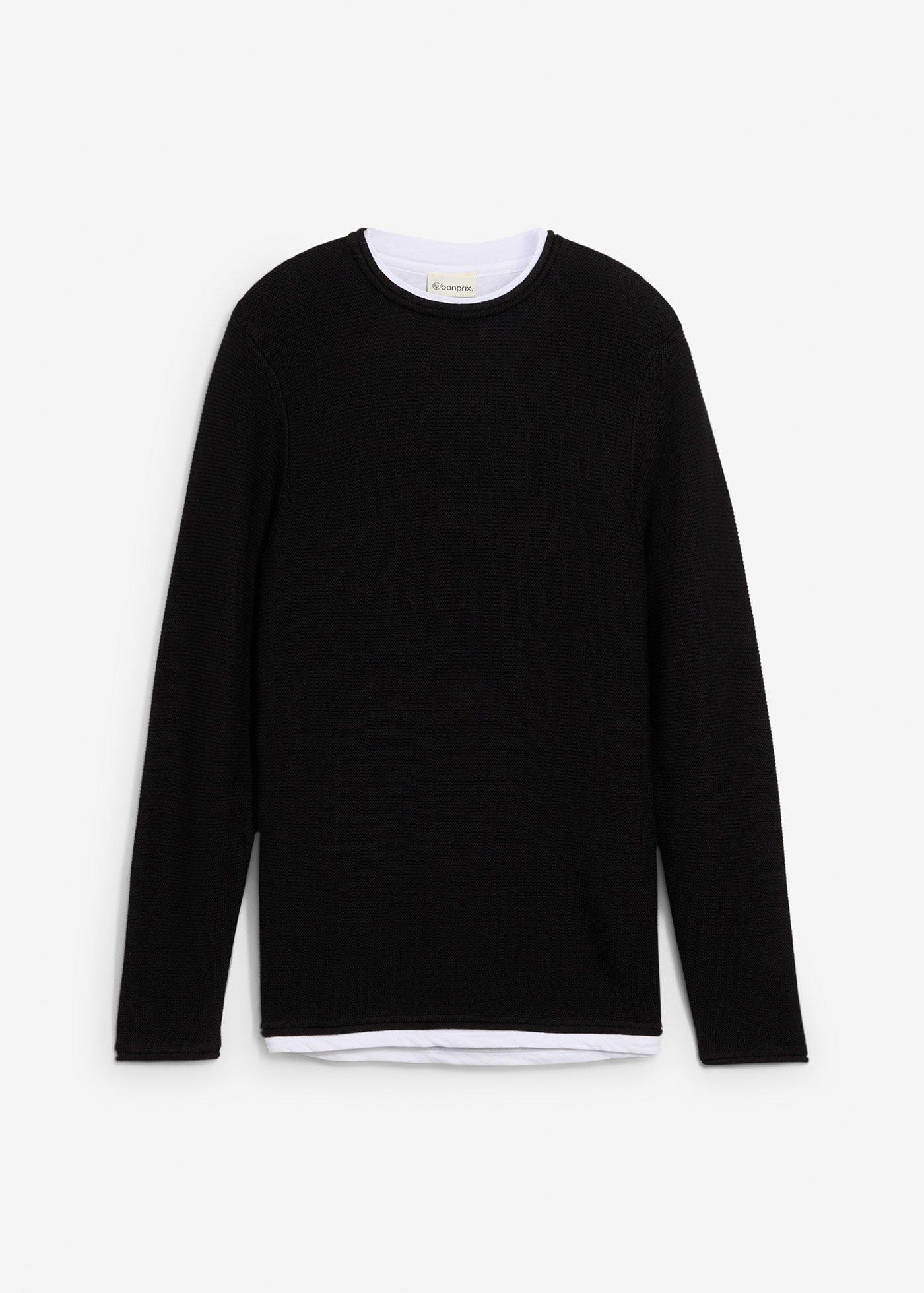 bonprix – Tröja i bomullsmix med 2-i-1-look och struktur