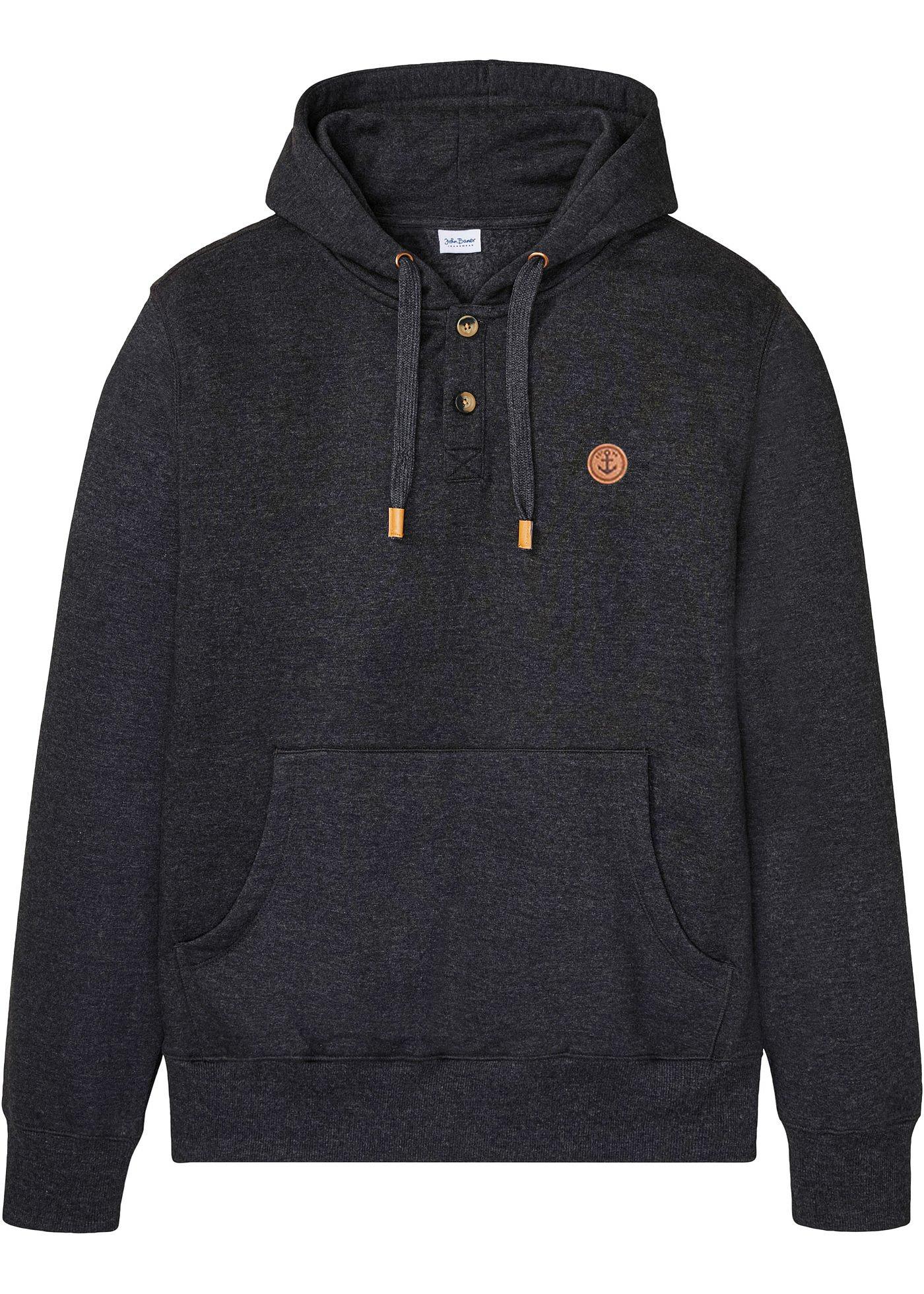 bonprix – Sweatshirt med huva och detaljer i skinnimitation