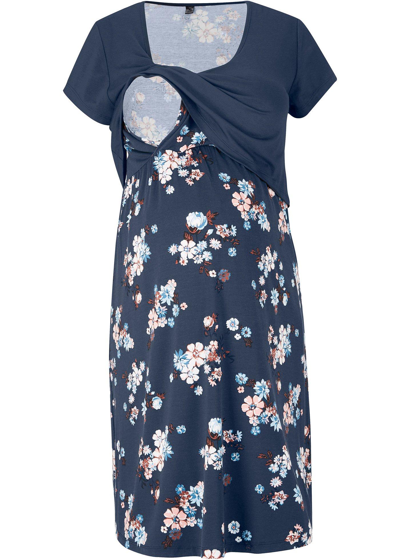 bonprix Blommig mamma-/amningsklänning i jersey