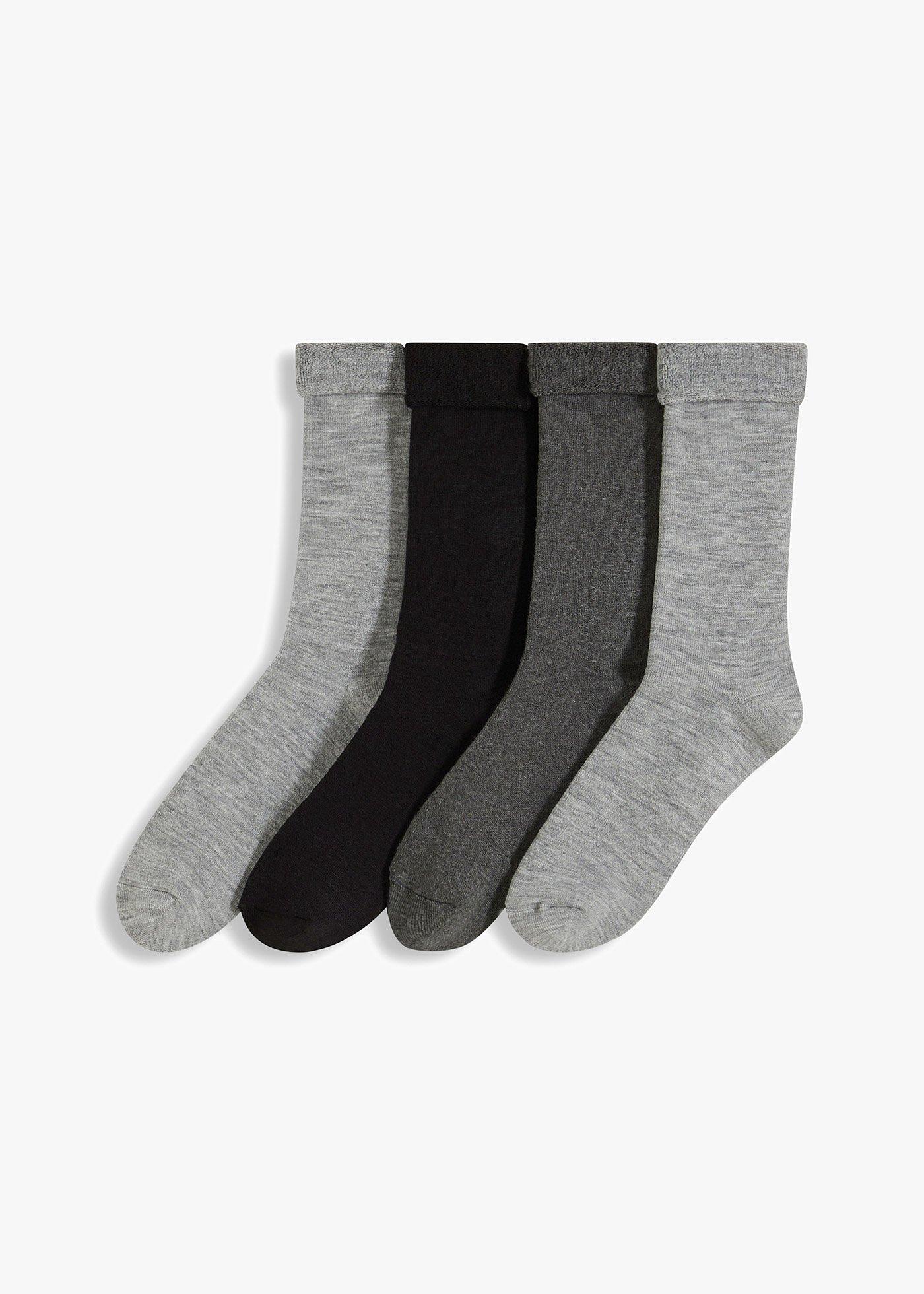 bonprix – Fodrade strumpor med nedvikt kant och frotté på insidan (4-pack)