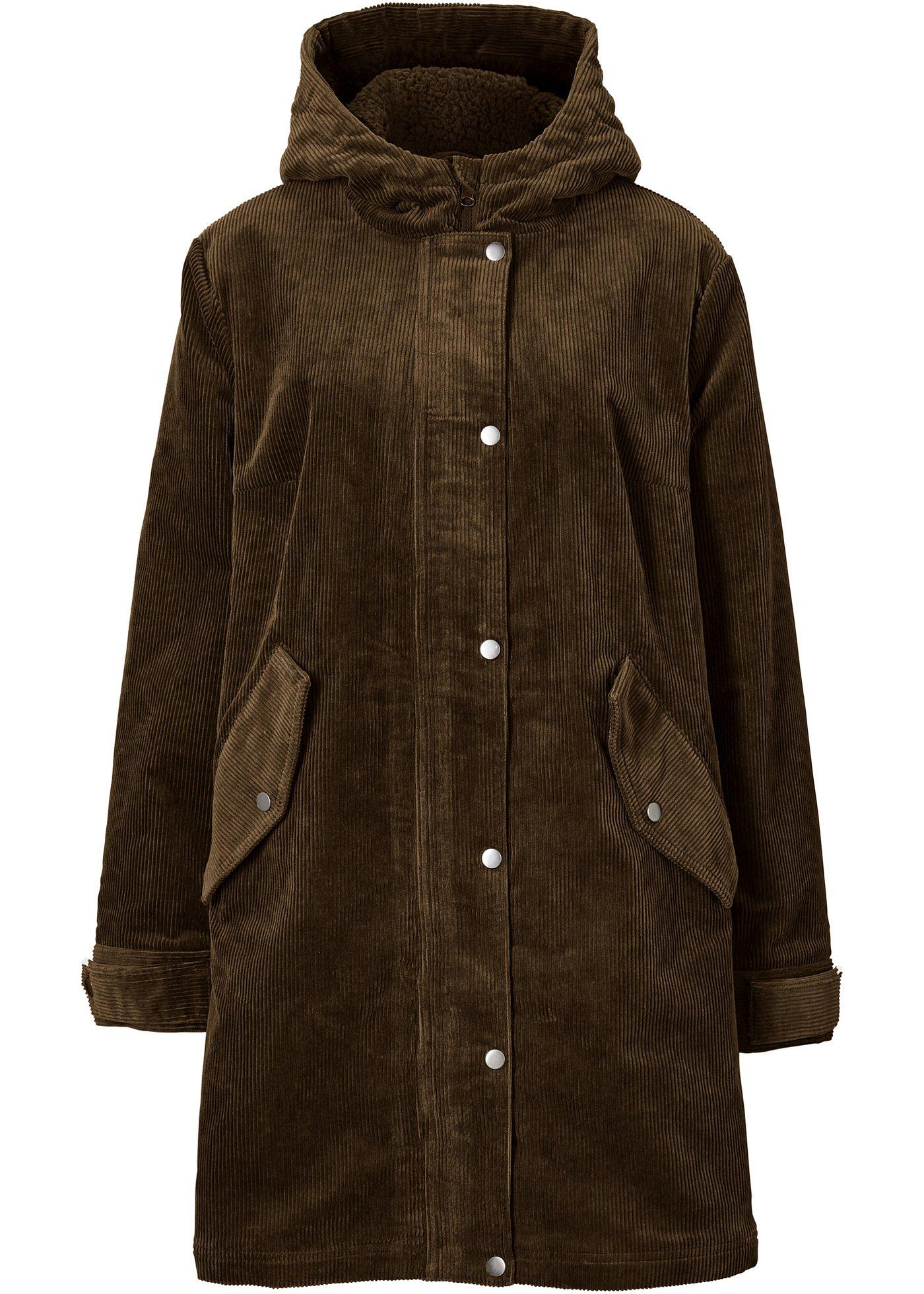 bonprix – Varm A-linjeformad manchesterparkas med teddypäls i huvan