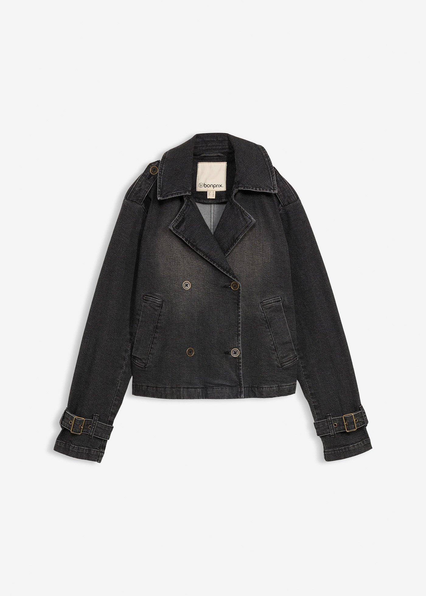 bonprix – Jeansjacka i kort trenchcoat-modell