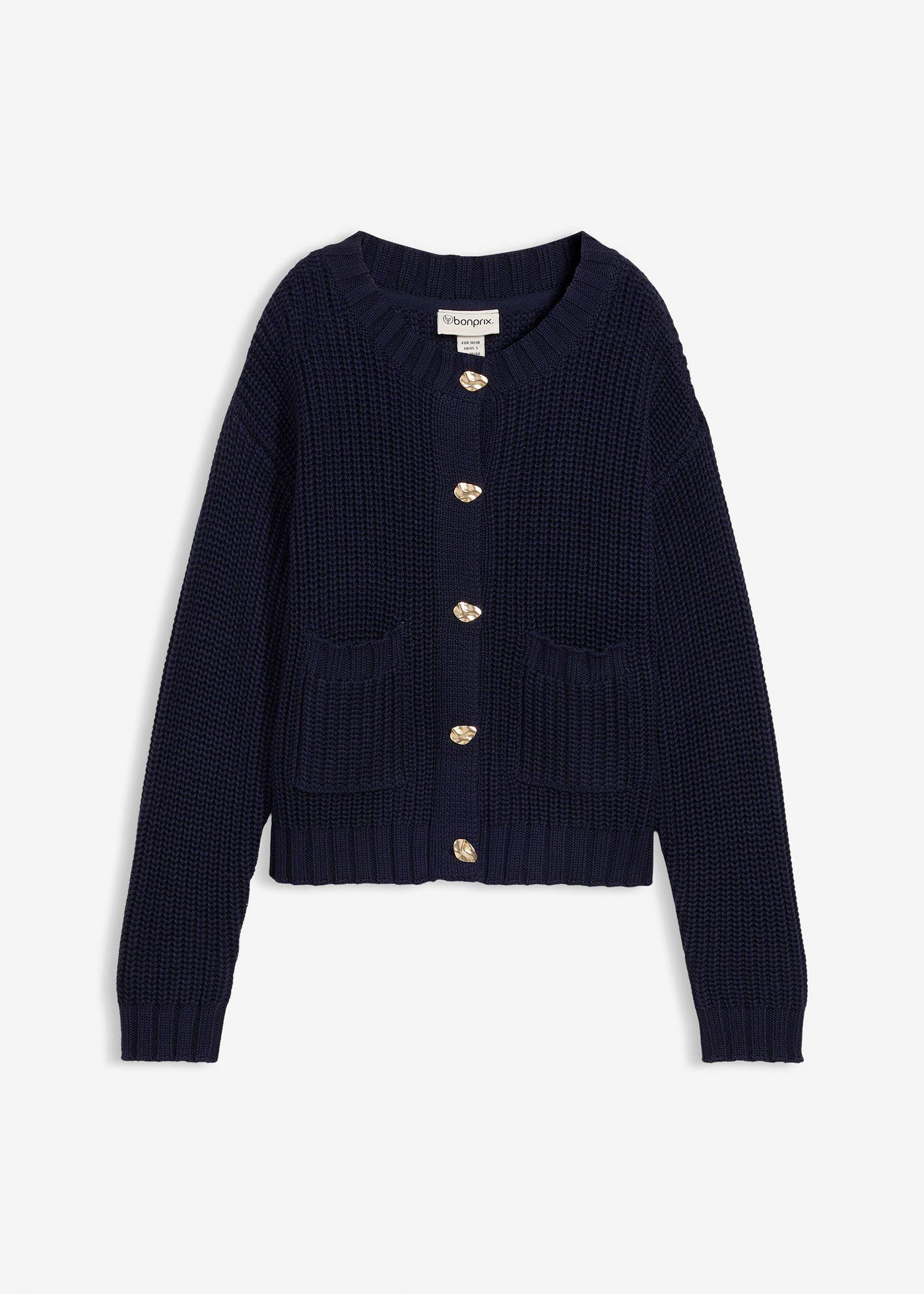 bonprix – Grovstickad cardigan med hamrade knappar