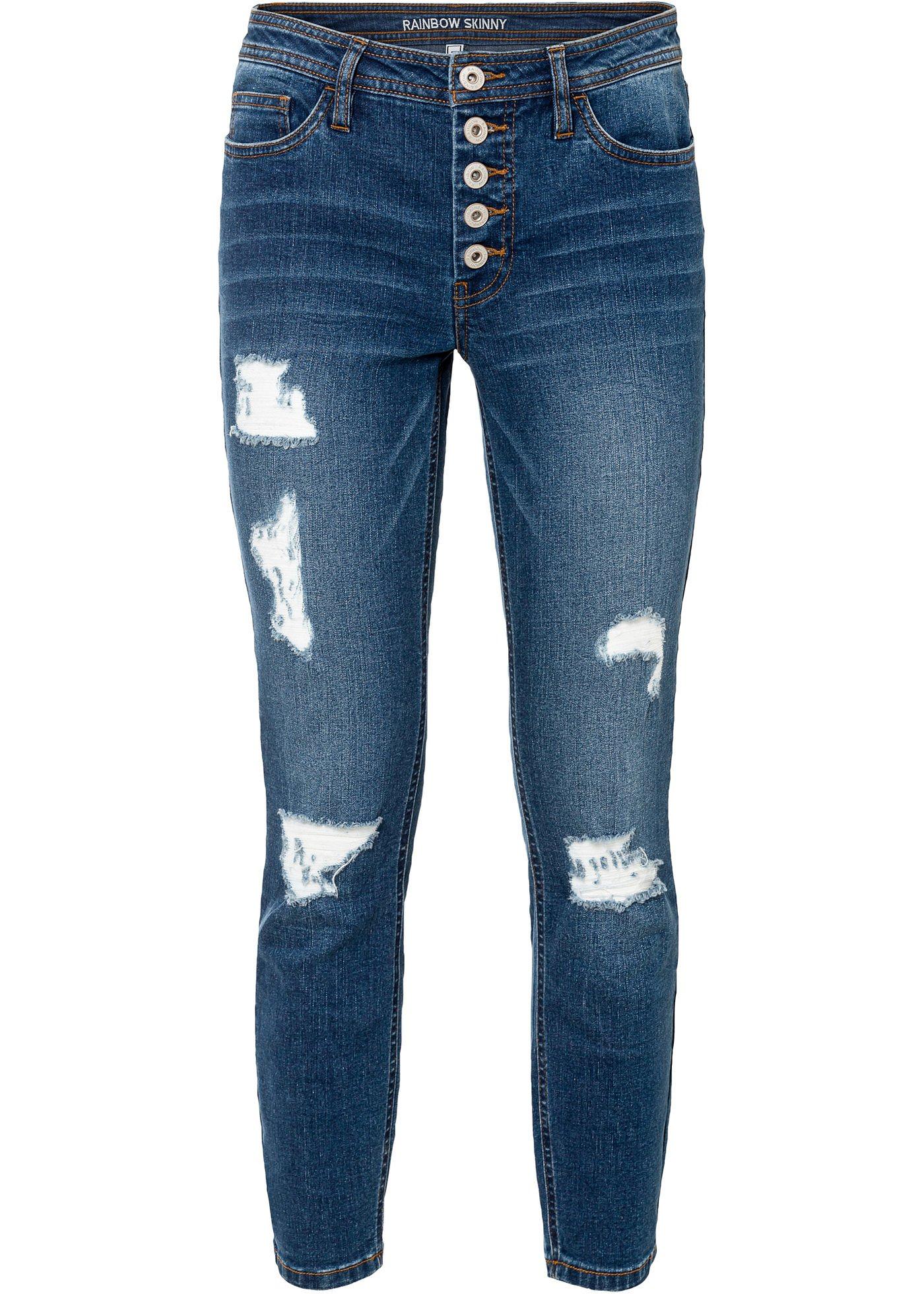 bonprix – Korta stuprörsjeans med destroyed-look
