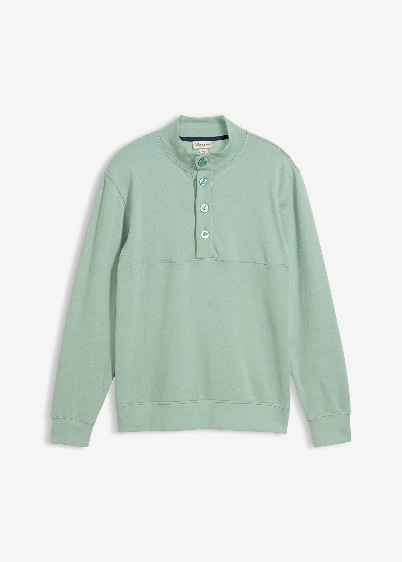bonprix – Sweatshirt med knappslå i ekologisk bomull