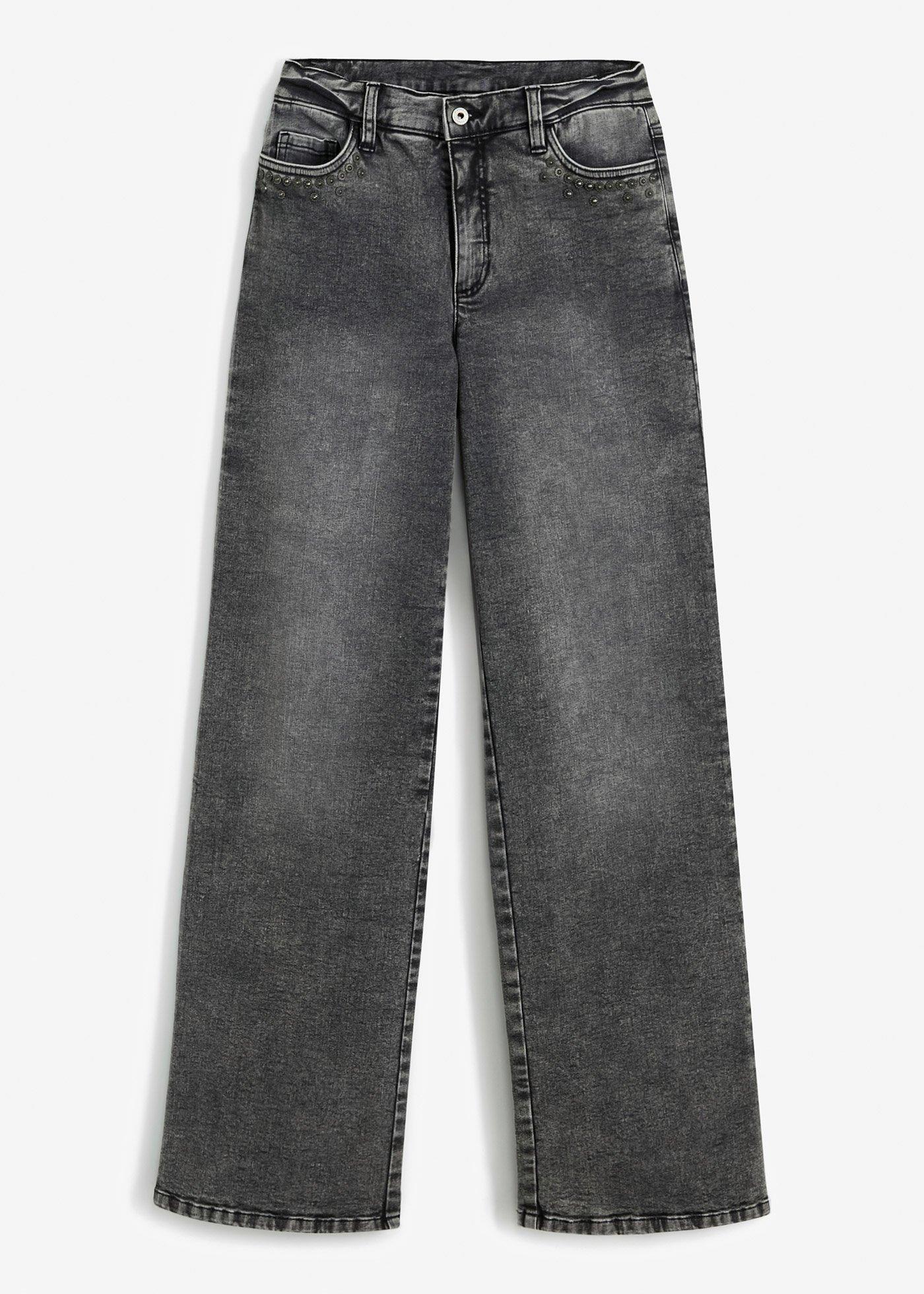 bonprix – Wide Leg Jeans High Waist, med nitar