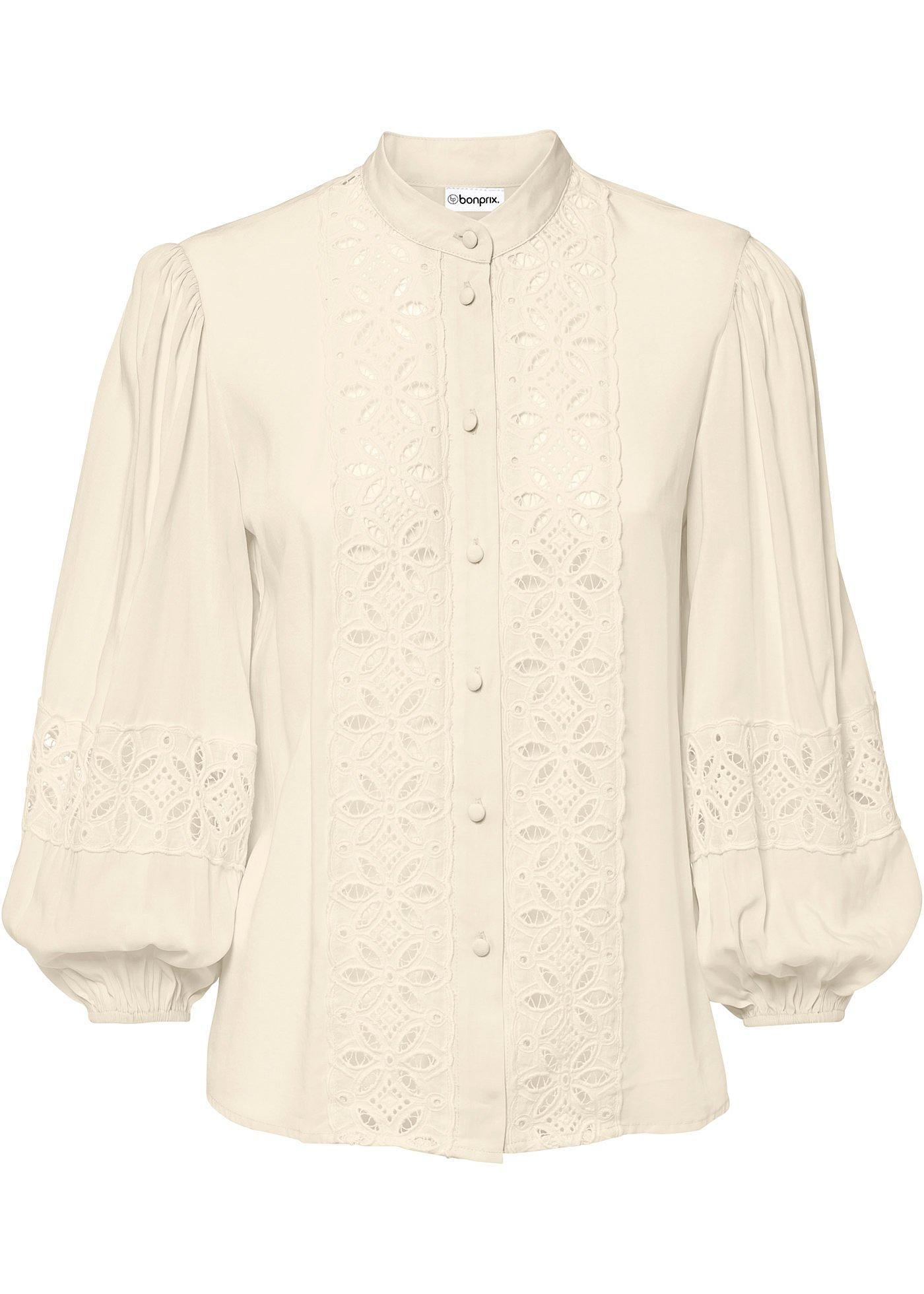 bonprix – Blus med spets i mjuk viskosmix