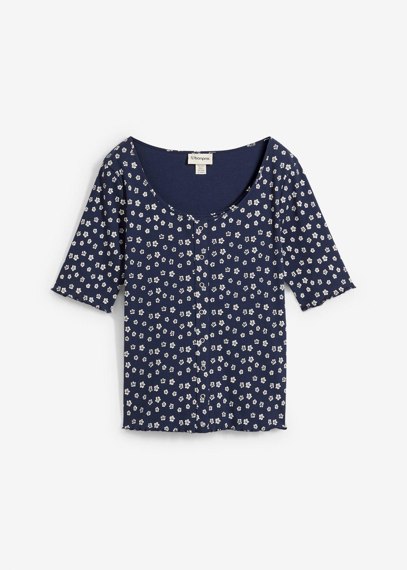 bonprix – Ribbstickad topp med blommönster, av bomull