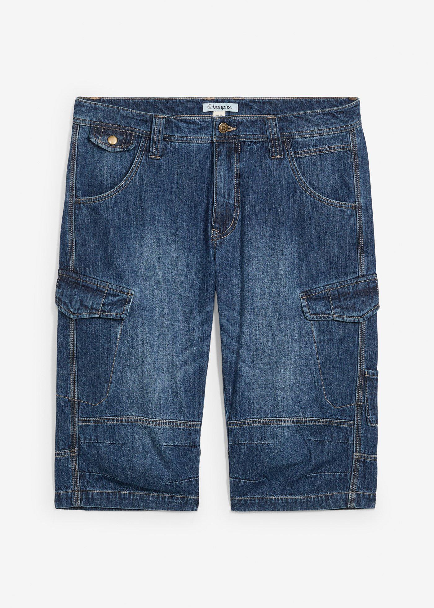 bonprix – Långa jeansshorts i cargomodell av tunt material, Relaxed Fit