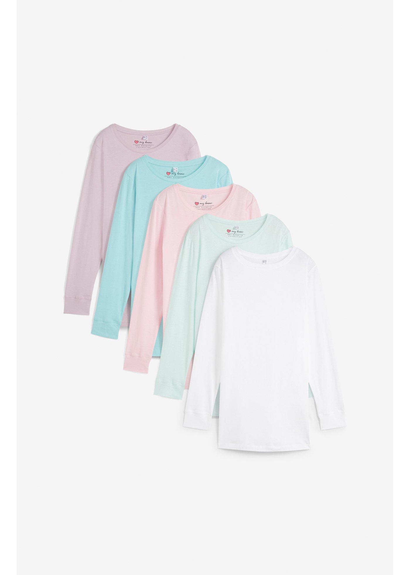 bonprix – Lång topp med rund halsringning och långa ärmar (5-pack)