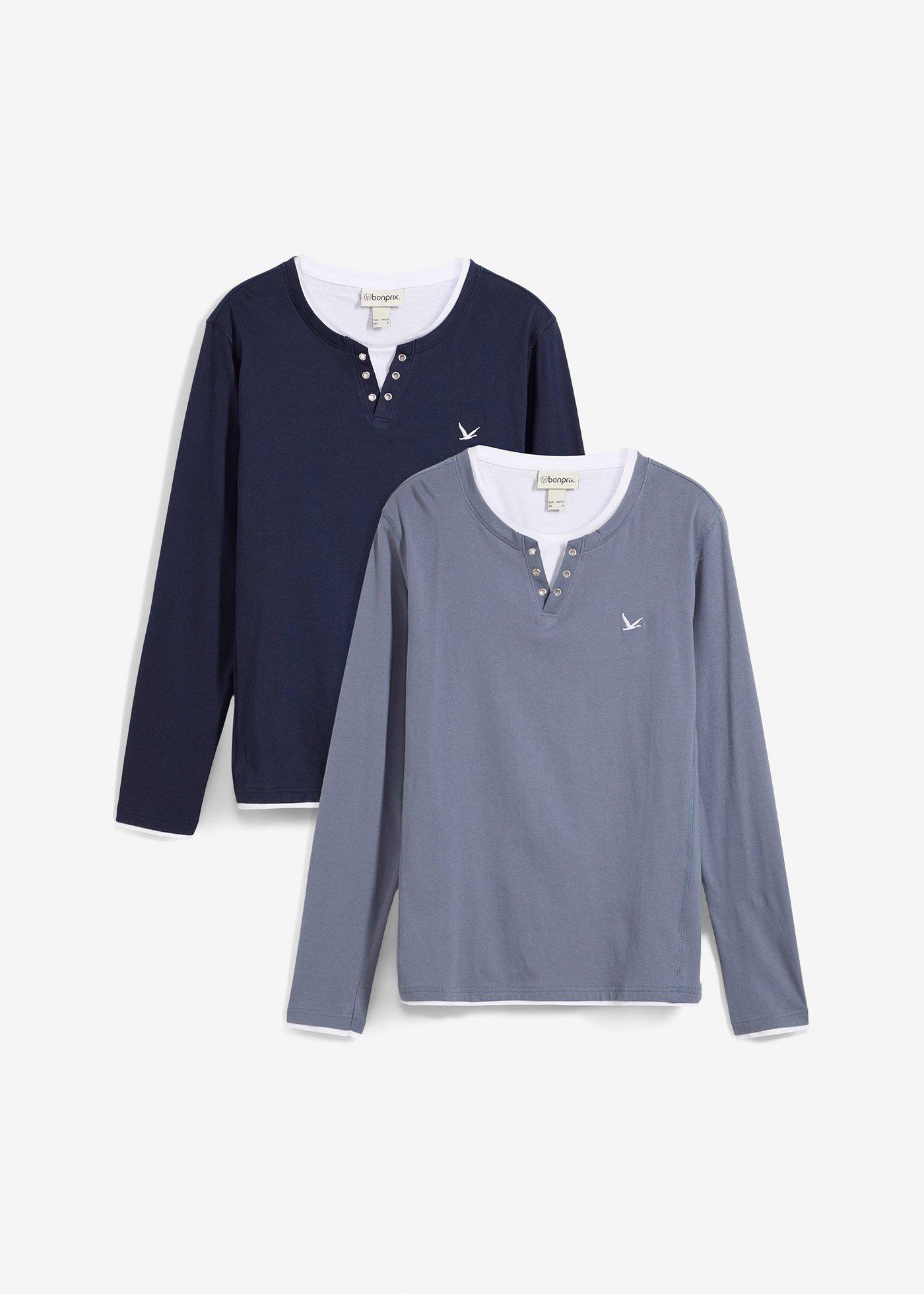 bonprix – Långärmad T-shirt med 2-i-1-look (2-pack)