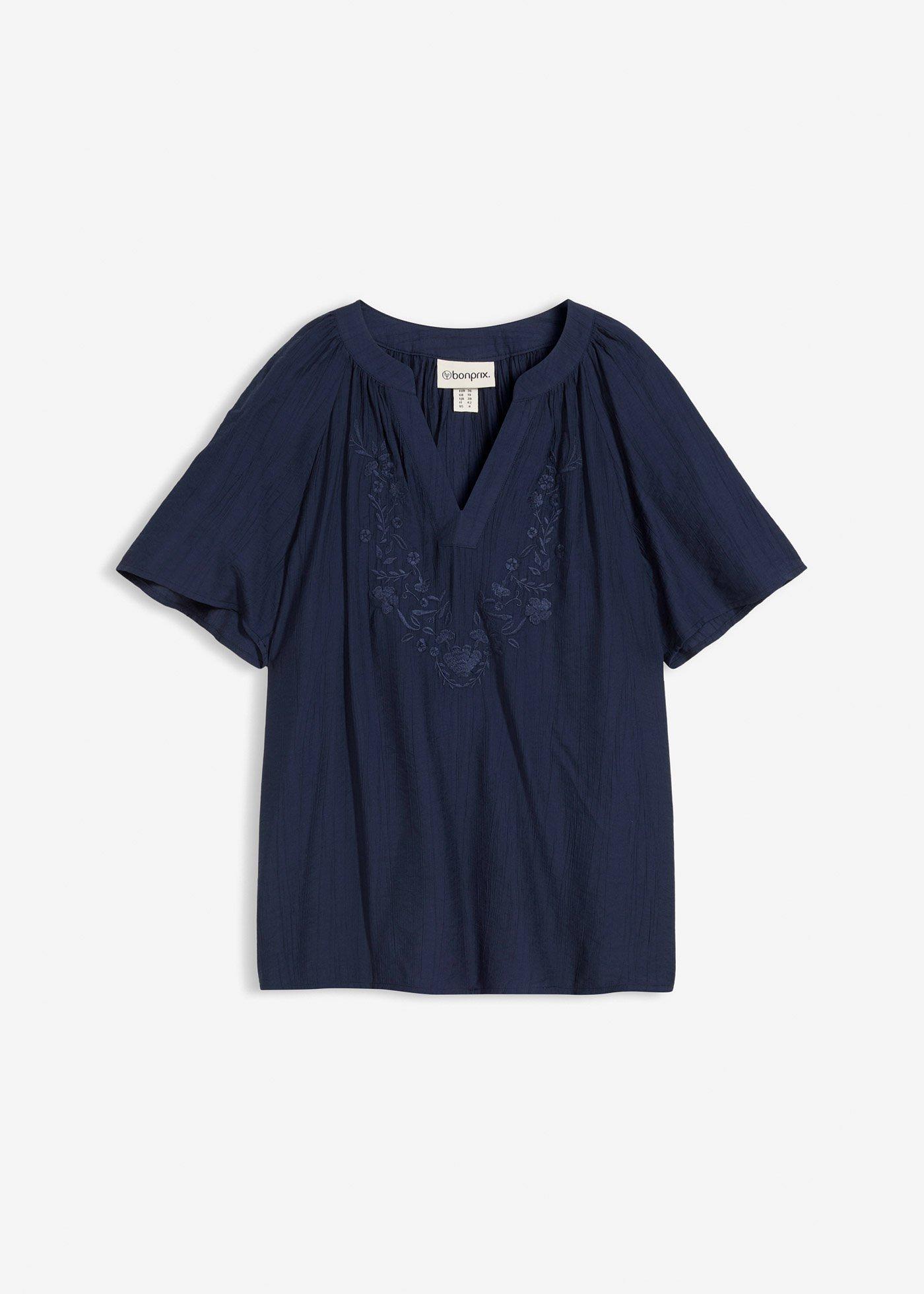 bonprix – Kortärmad blus av krinklat material med strukturyta