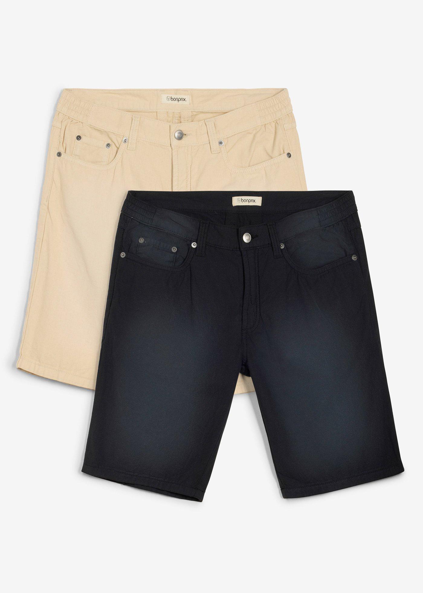 bonprix – Lätta shorts med resårmidja, av colored denim, Regular Fit (2-pack)