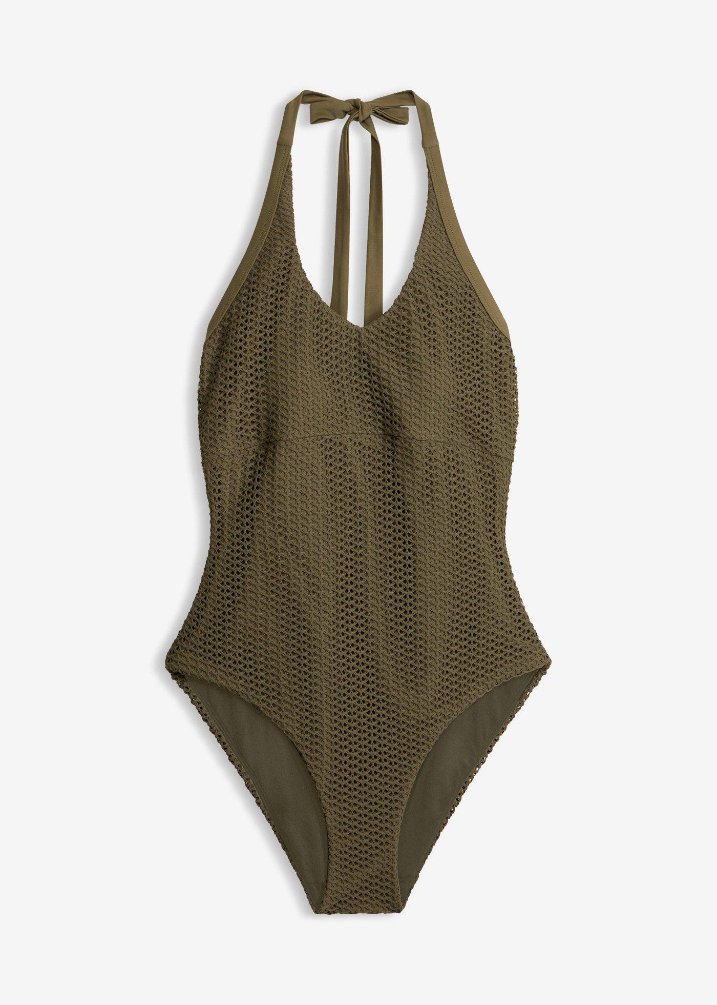 bonprix – Virkad baddräkt med halterneck