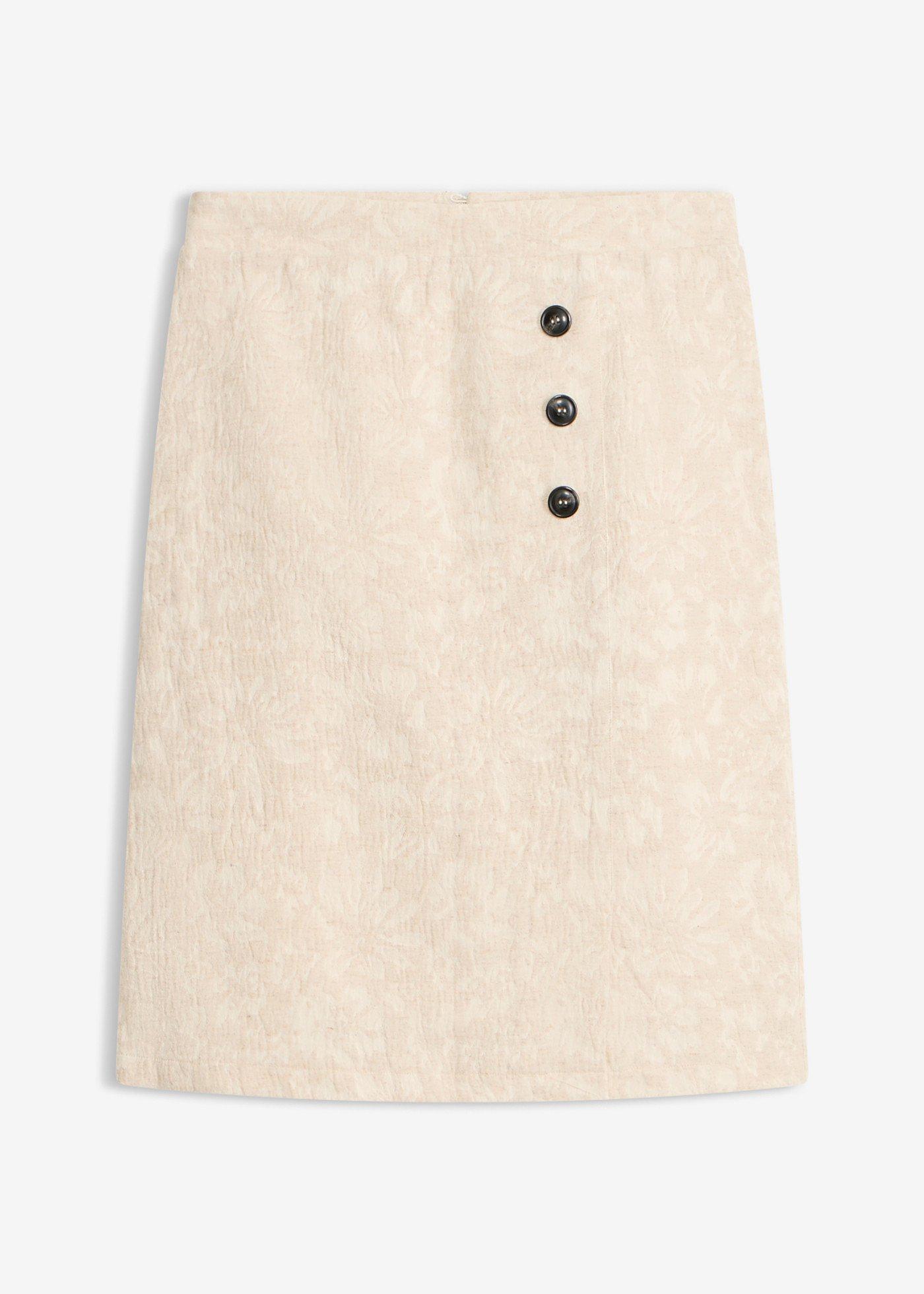 bonprix – Kjol av bomullsjacquard med linneandel