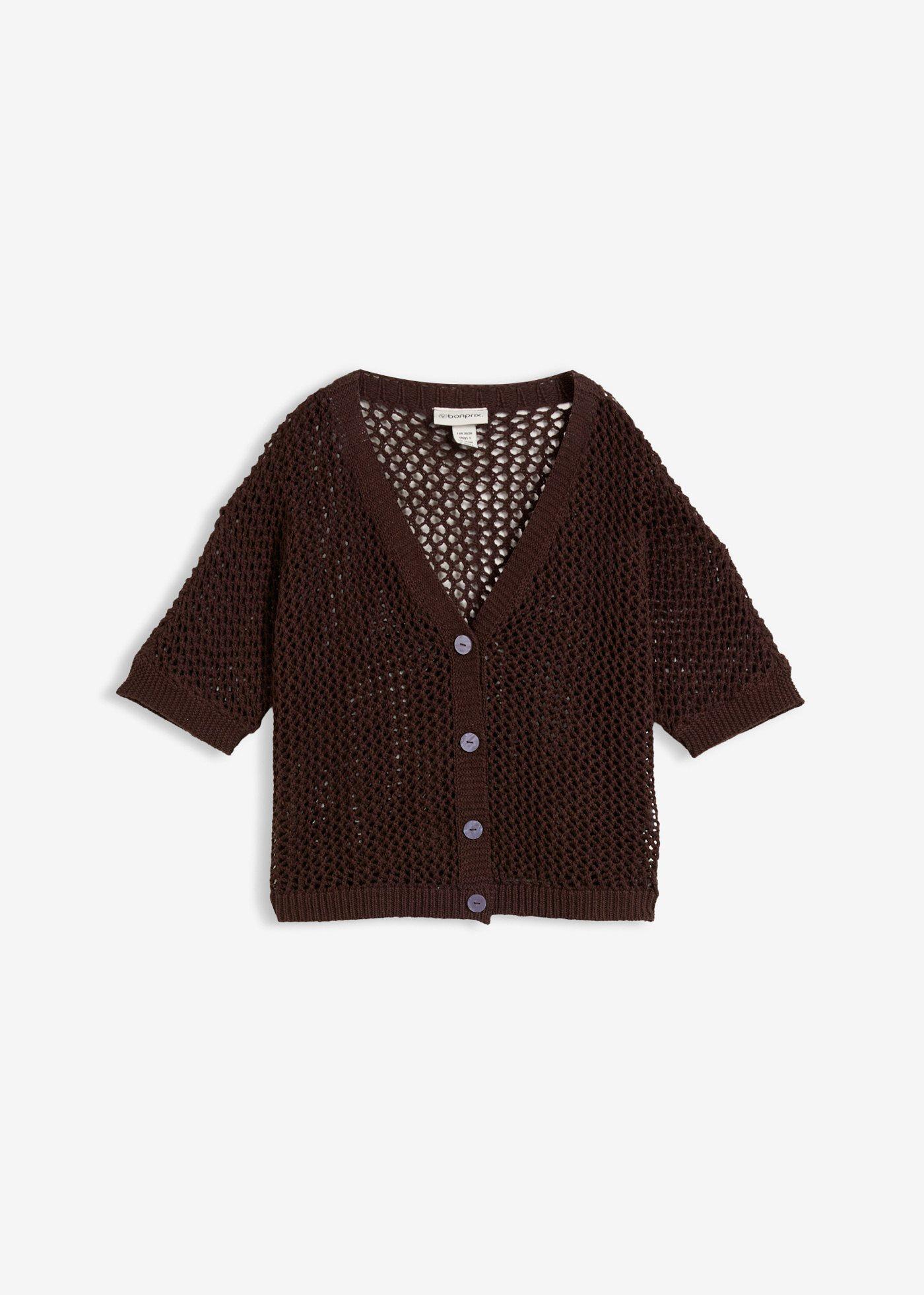 bonprix – Hålmönstrad cardigan med lin