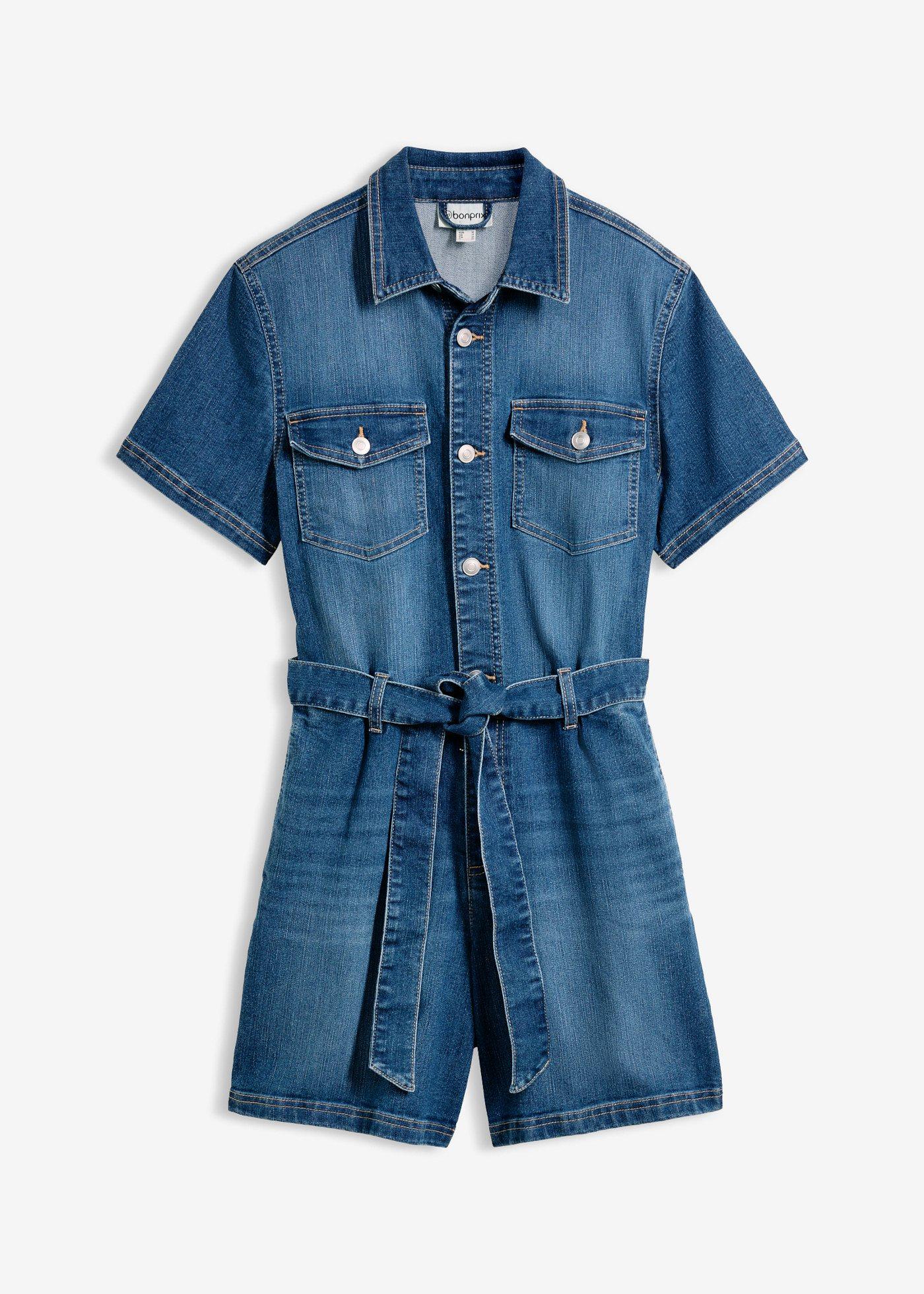 bonprix – Jeansjumpsuit med korta ärmar
