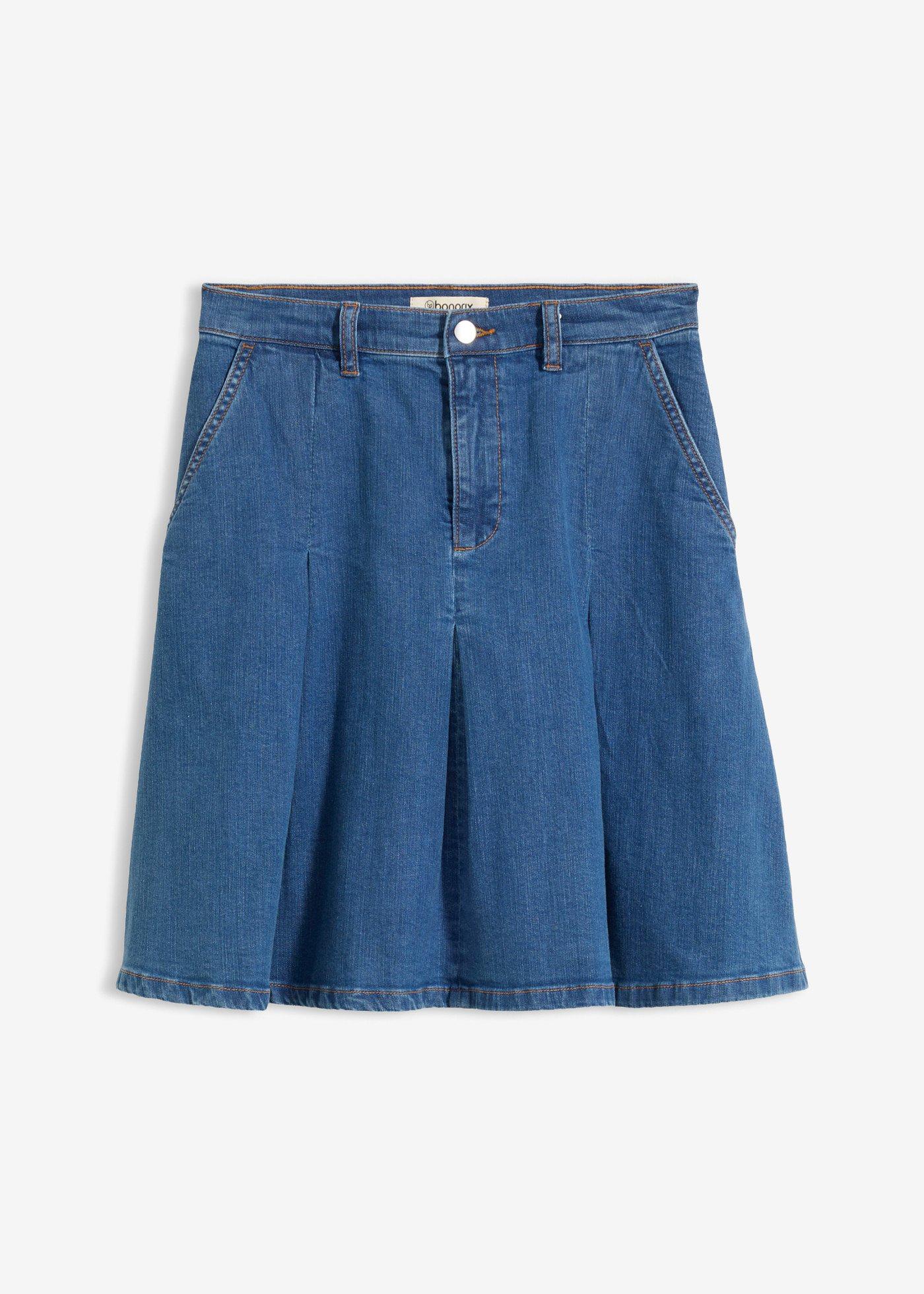 bonprix – Jeanskjol Mid Waist, med veck
