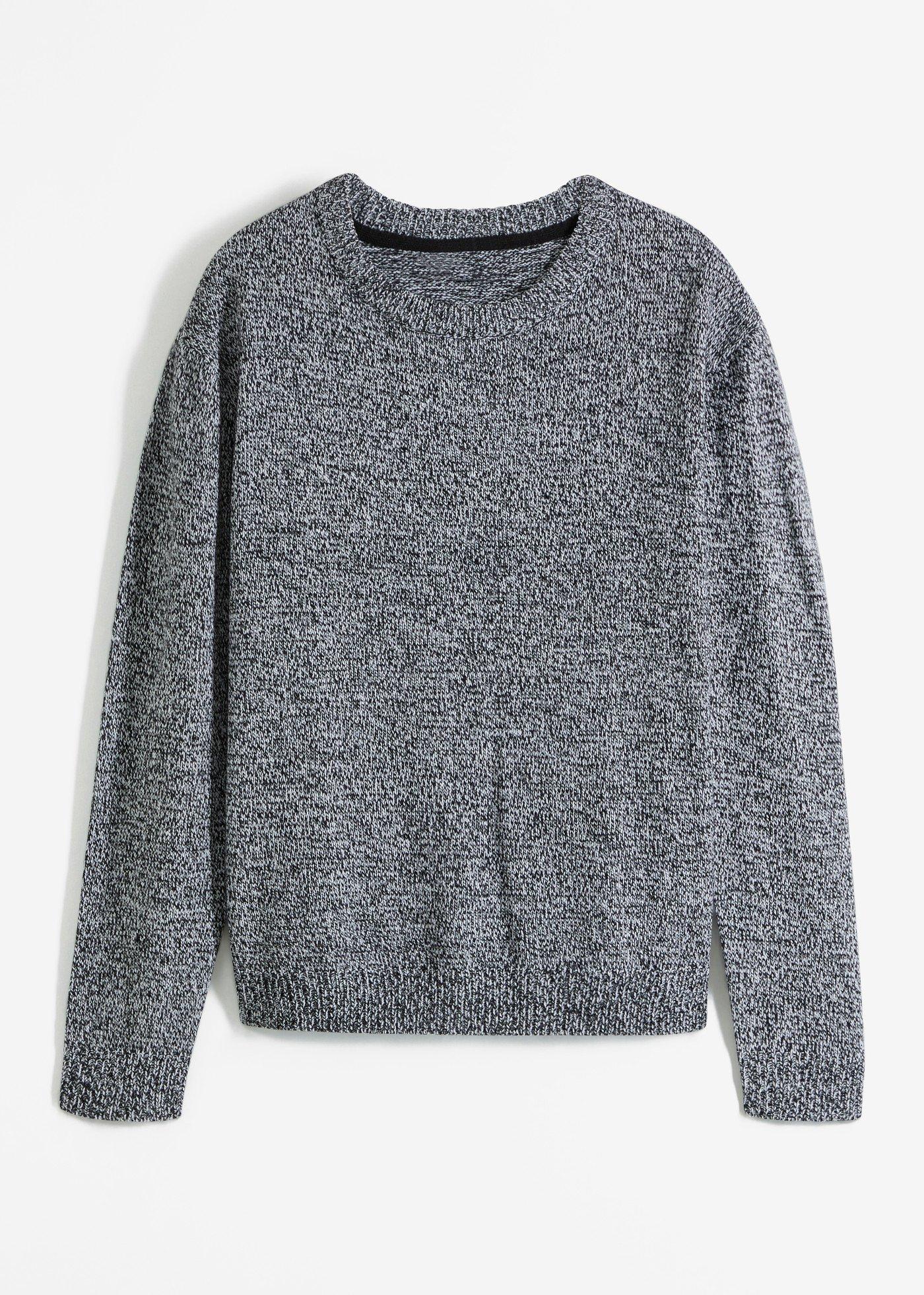 bonprix – Stickad tröja med rund halsringning i melerad look