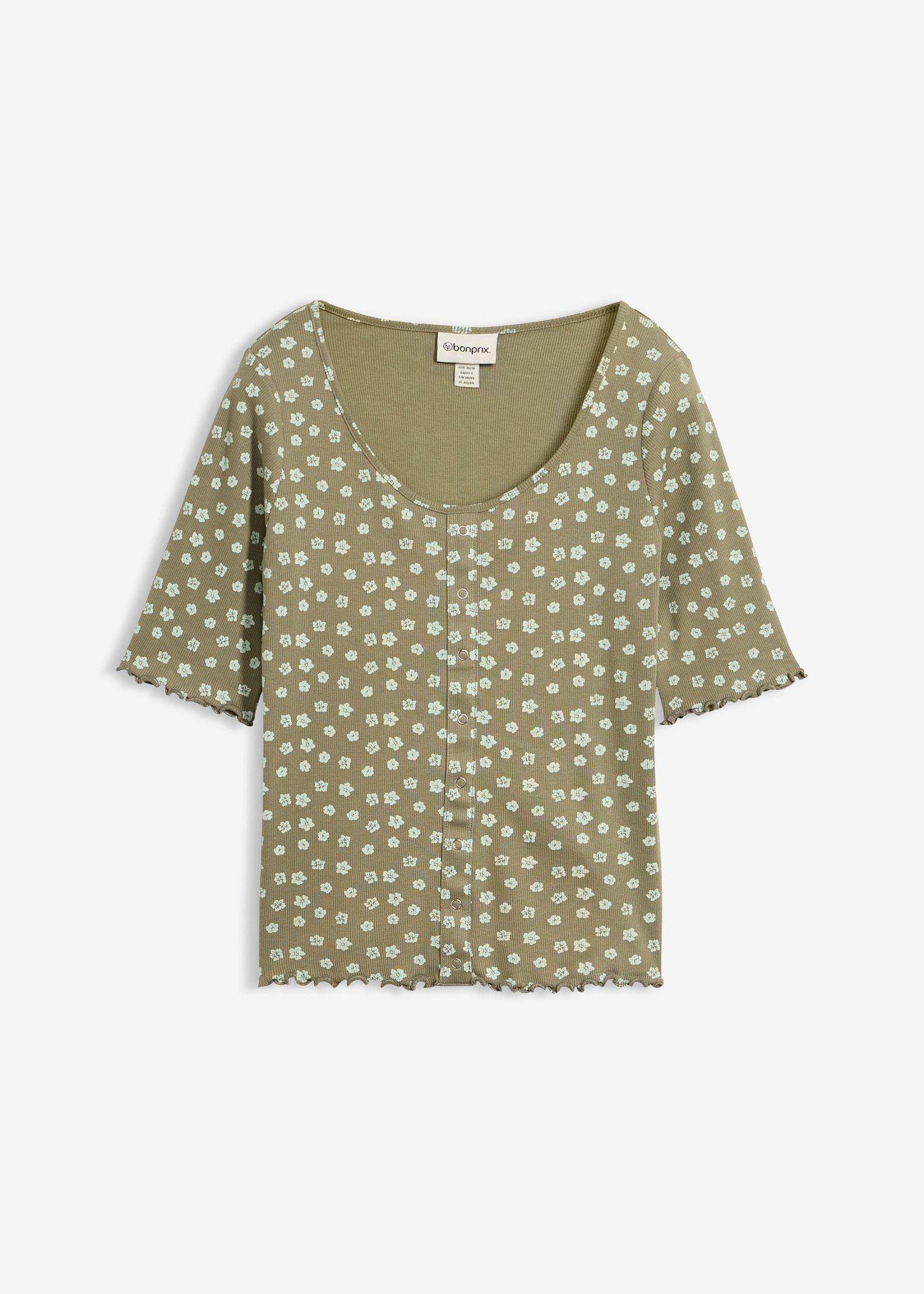 bonprix – Ribbstickad topp med blommönster, av bomull