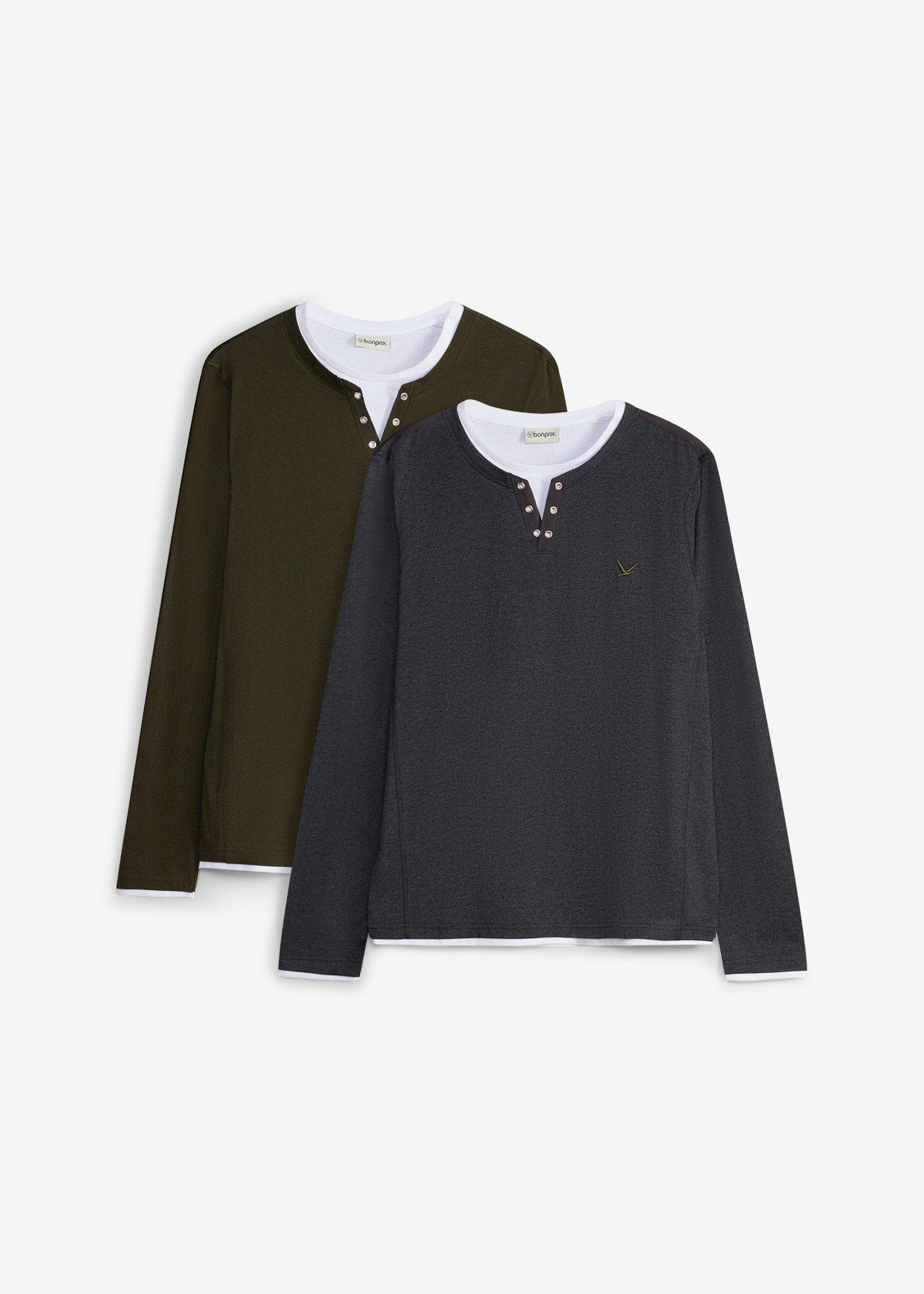 bonprix – Långärmad T-shirt med 2-i-1-look (2-pack)