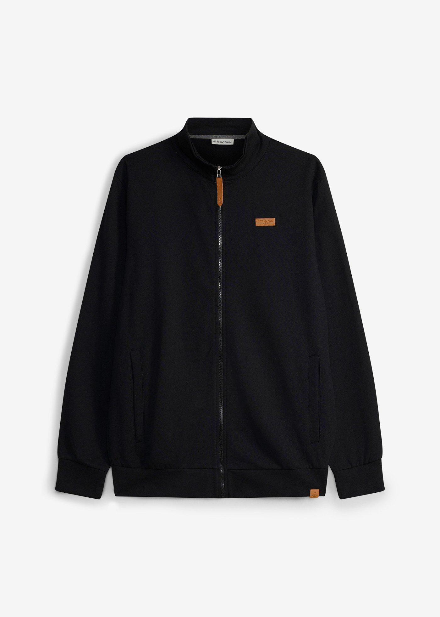 bonprix – Sweatshirtjacka med ståkrage och detaljer i skinnimitation
