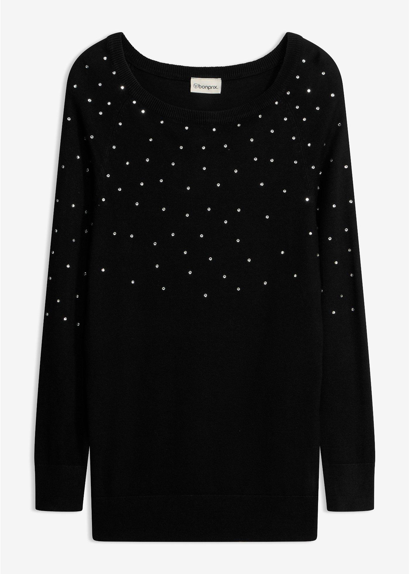 bonprix – Lång tröja med glitterstenar