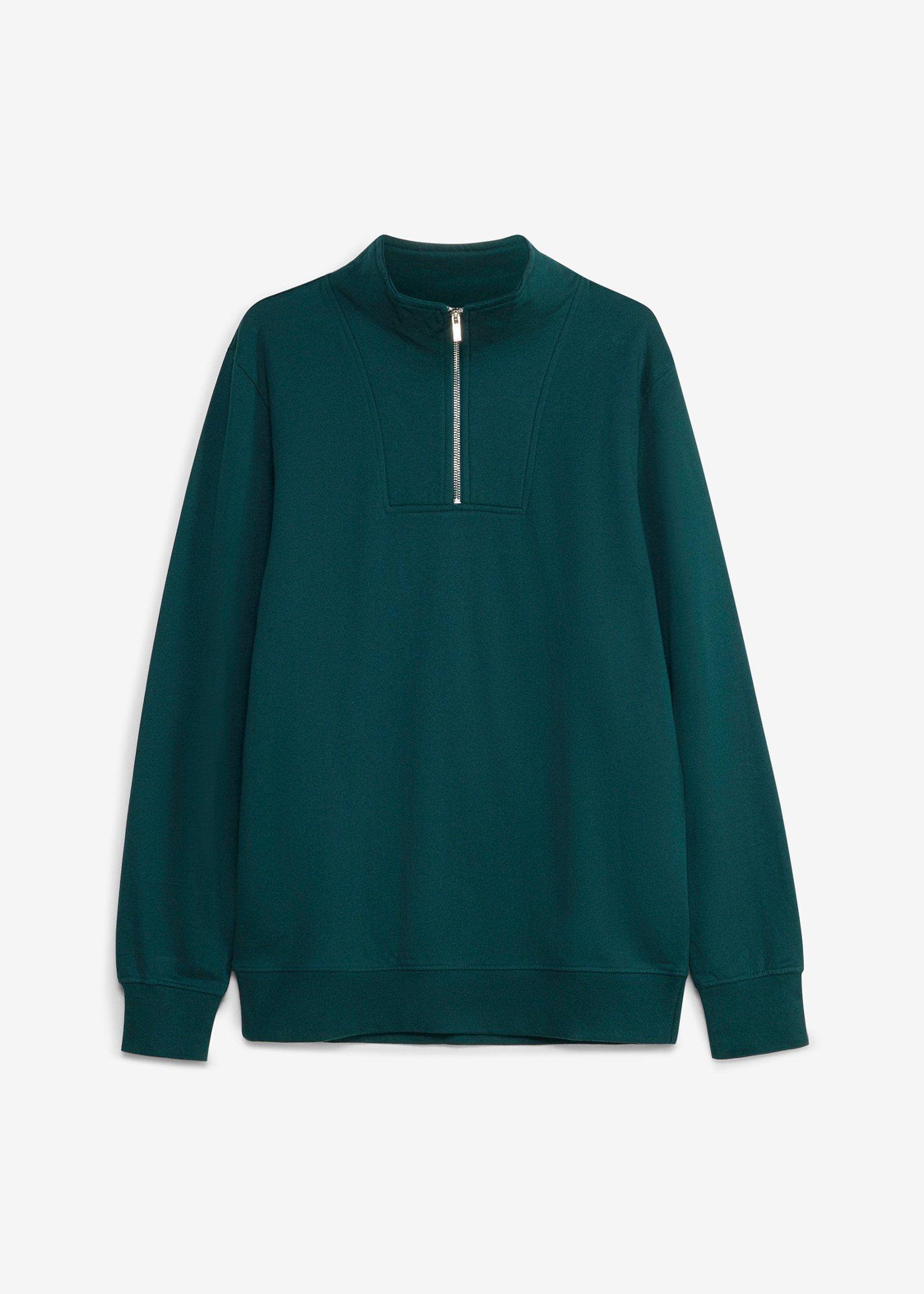 bonprix – Sweatshirt med krage och dragkedja i ekologisk bomull
