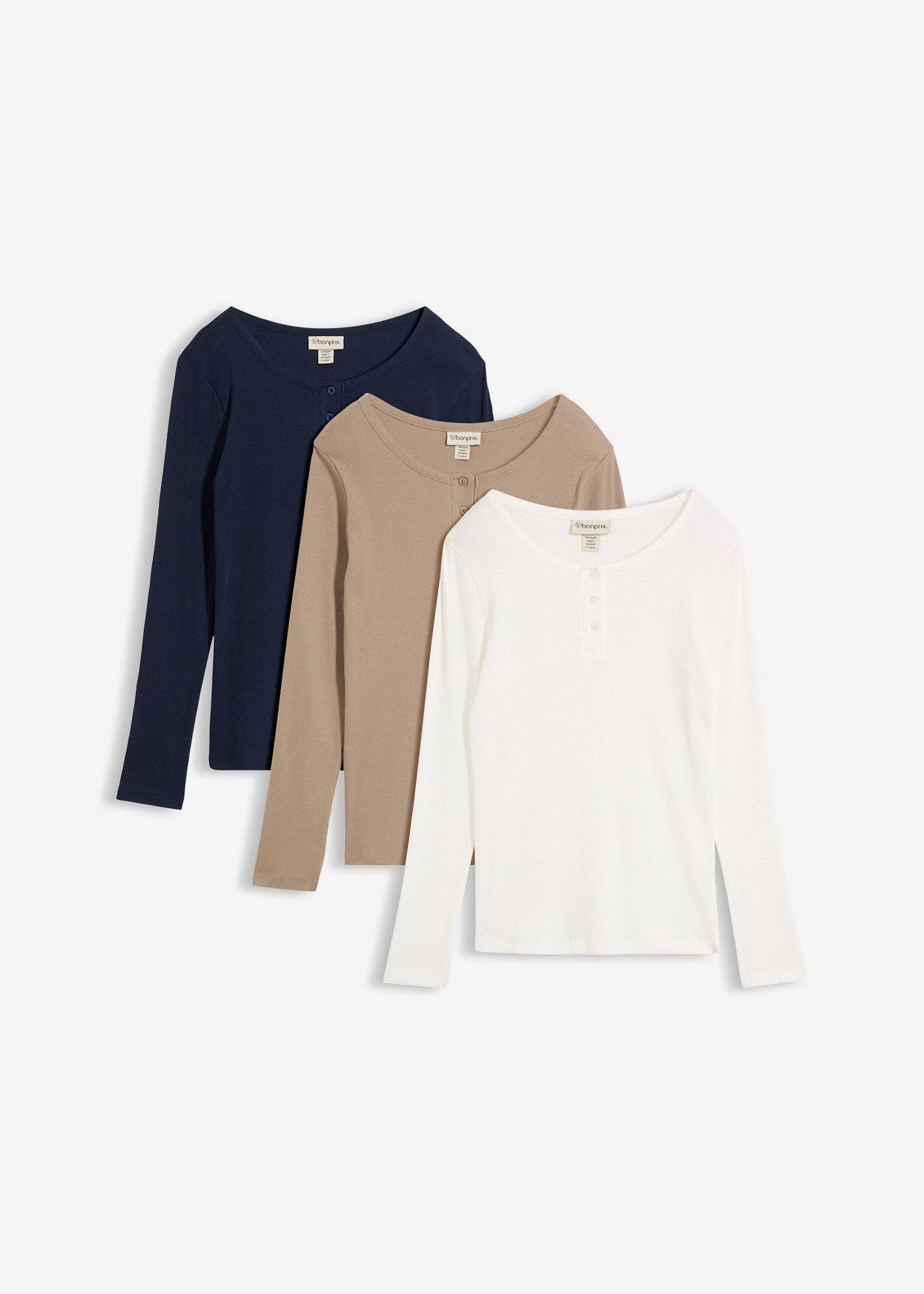 bonprix – Ribbad farfarströja i ekologisk bomull (3-pack)