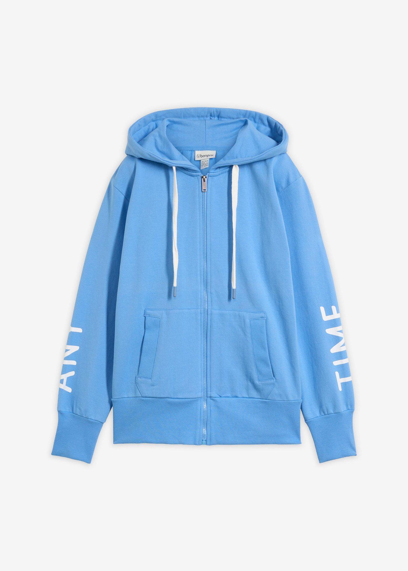 bonprix – Sweatshirtjacka med huva, av elastisk materialmix med ekologisk bomull
