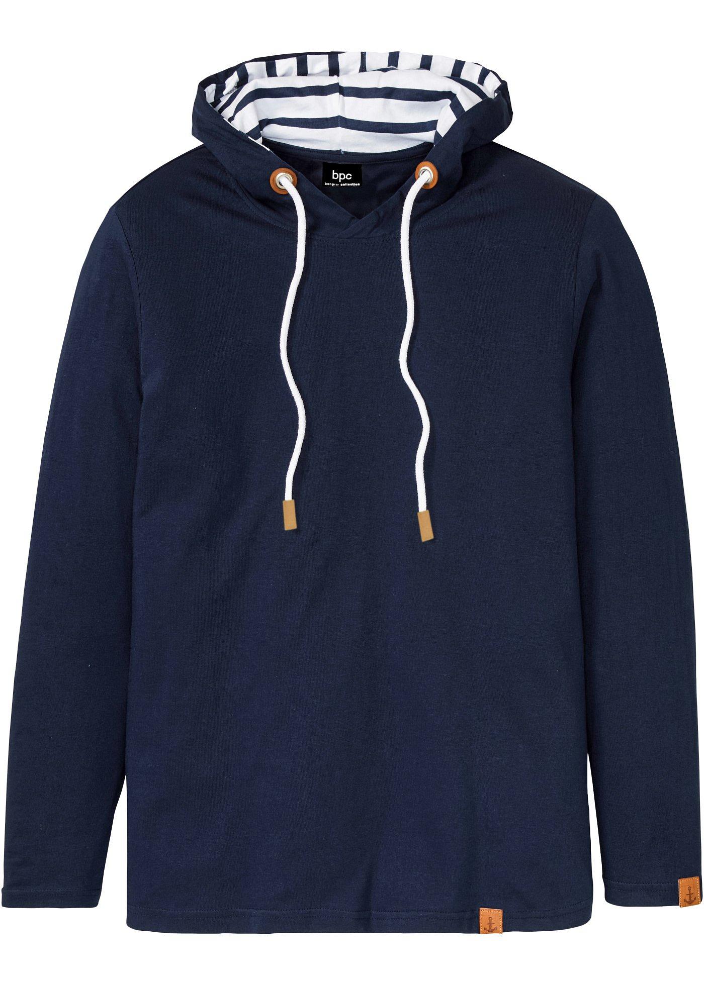 bonprix – Långärmad T-shirt med huva i ekologisk bomull