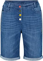 Bekväma stretchiga jeansbermudas med broderi och bekväm midja, bonprix