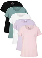 T-shirt med rund halsringning (5-pack), kortärmad, bonprix