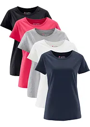 T-shirt med rund halsringning (5-pack), kortärmad, bonprix