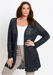 Lång hålmönstrad cardigan, bonprix