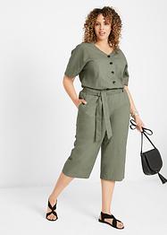 Jumpsuit i linnekvalitet med knappar, midjeband och vida ben, bpc bonprix collection