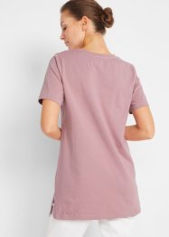 Lång T-shirt i basmodell med V-ringning och korta ärmar (2-pack), bonprix