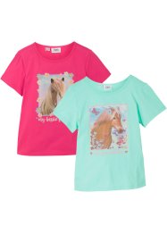 T-shirt för flickor (2-pack), av ekologisk bomull, bpc bonprix collection