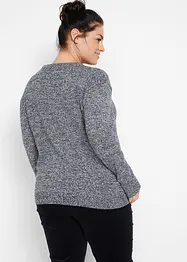 Stickad tröja med rund halsringning i melerad look, bonprix