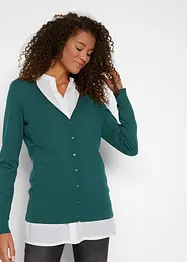 Finstickad cardigan i basmodell med knappslå, bonprix