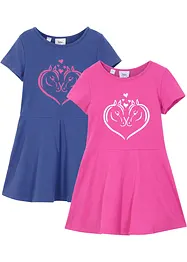 Kortärmad jerseyklänning för barn (2-pack), ekologisk bomull, bonprix
