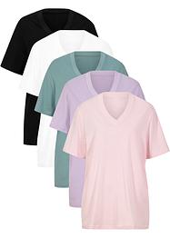 Vid longshirt med V-ringning (5-pack), kortärmad, bpc bonprix collection