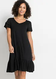 Jerseyklänning med volang i viskosmix, bonprix