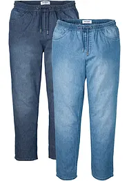 Dra på-jeans i somrig denim, klassisk passform (2-pack), bonprix