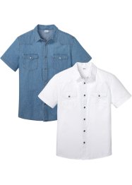 Kortärmad jeansskjorta, smal passform (2-pack), John Baner JEANSWEAR