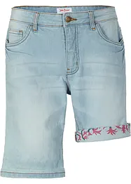 Stretchiga jeansbermudas med färgade uppvikta benslut, bonprix