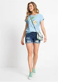 Jeansshorts med destroyed-effekter och mid waist, bonprix