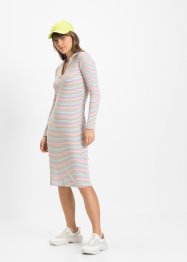 Ribbstickad klänning med tenniskrage, ekologisk bomull, RAINBOW